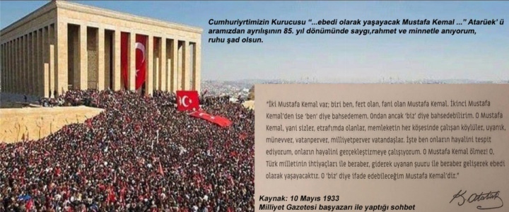 Cumhuriyetimizin Kurucusu Mustafa Kemal Atatürk’ü Saygı, rahmet ve minnetle anıyorum, ruhu şad olsun